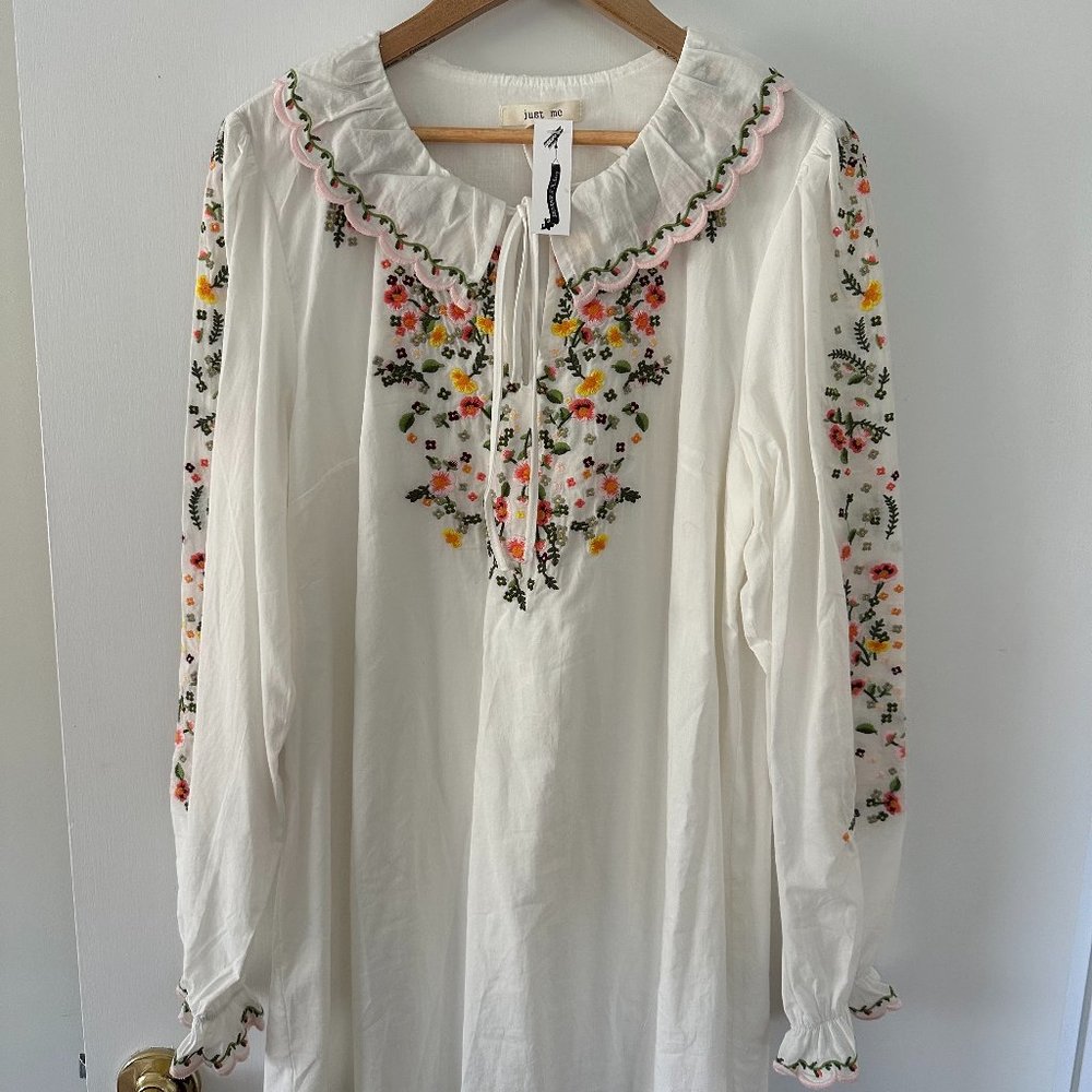 Never worn Just Me embroidered tunic (size L)
